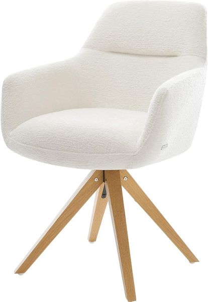 Drehstuhl Pejo-Flex Bouclé Soft Beige Holzgestell kantig Natur 180° drehbar Taschenfederkern
