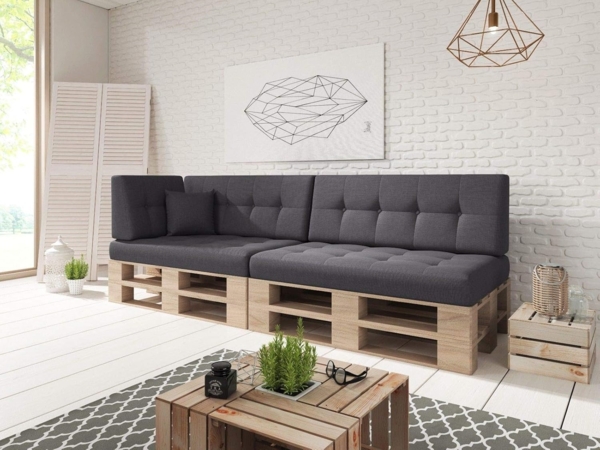 sunnypillow Palettenkissen Rückenlehne gesteppt UV - beständig Outdoor/Indoor Palettenauflage Palettenpolster Palettensofa Sitzkissen Seitenkissen 60 x 40 x 20/10cm Grey Bild 2