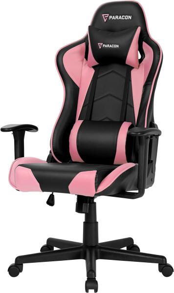 Paracon Brawler | Gaming Stuhl Bürostuhl Chefsessel Schreibtischstuhl Drehstuhl Ergonomisch mit Kippfunktion, Verstellbare Armlehnen, Kopfkissen, Nackenstützkissen, Rückenkissen | Pink