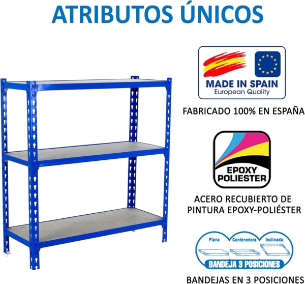 Simonrack Schwerlastregal, Lagerregal, 90 x 120 x 40 cm, Metallregal, Kellerregal, Biegestelle 200 kg, 3 Holzfachböden, Blau/Holz - Maderclick Bild 6