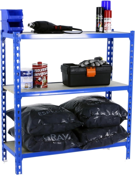 Simonrack Schwerlastregal, Lagerregal, 90 x 120 x 40 cm, Metallregal, Kellerregal, Biegestelle 200 kg, 3 Holzfachböden, Blau/Holz - Maderclick Bild 7