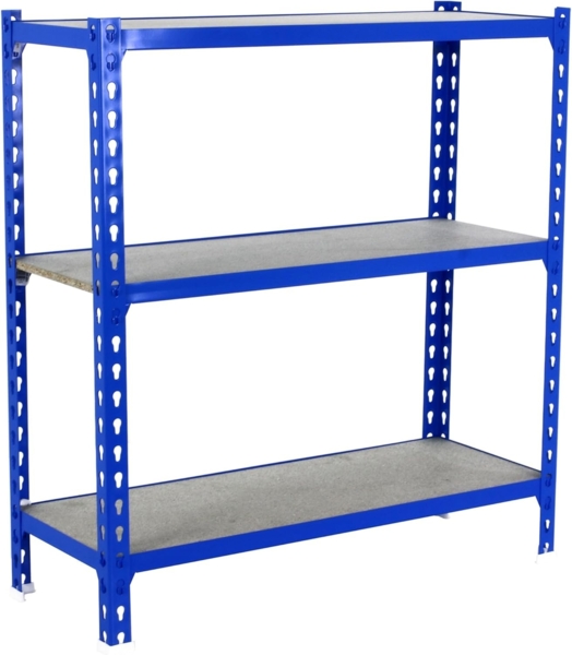 Simonrack Schwerlastregal, Lagerregal, 90 x 120 x 40 cm, Metallregal, Kellerregal, Biegestelle 200 kg, 3 Holzfachböden, Blau/Holz - Maderclick Bild 1