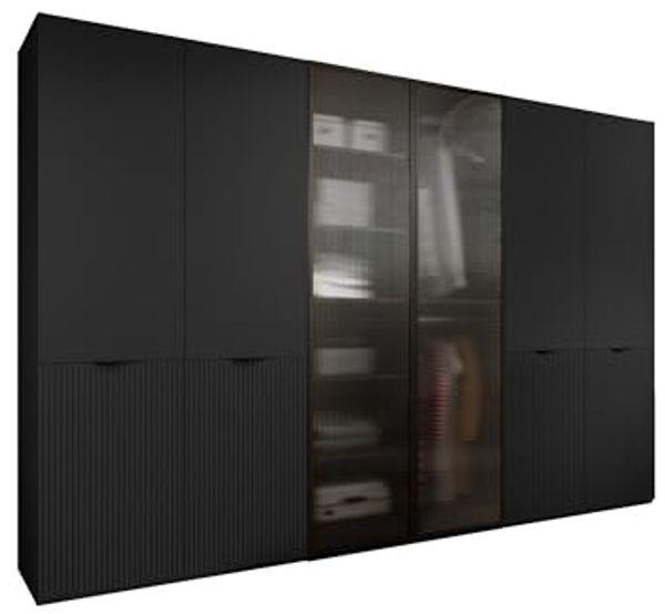 MOEBLO Drehtürenschrank Minewra 300 (Kleiderschrank 6-türig Schrank Garderobe Schlafzimmer, mit Glastüren)