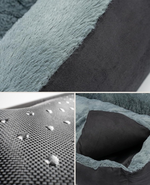 lionto Hundebett mit Wendekissen und Rutschfester Unterseite, Robustes Heimtierkissen mit tiefem Einstieg für Hunde und Katzen jeden Alters, 75x60 cm, kuscheliges Hundekissen, schwarz/grau Bild 3