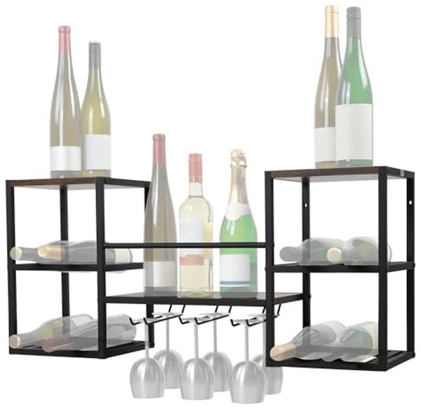 Zelsius Weinregal Weinhalter Wandmontiert, Weinglashalter, Flaschenregal, Wandbar, Hängender Glashalter für bis zu 6 Stielgläser