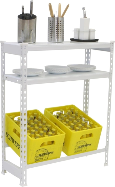 Simon Rack Getränkekistenregal für 2 Kisten, 1000 x 800 x 300 mm, Weiss, Freistehendes Metallregal für Wasserkisten, Bierkisten oder Getränkekisten, Für Küche, Garage oder Keller