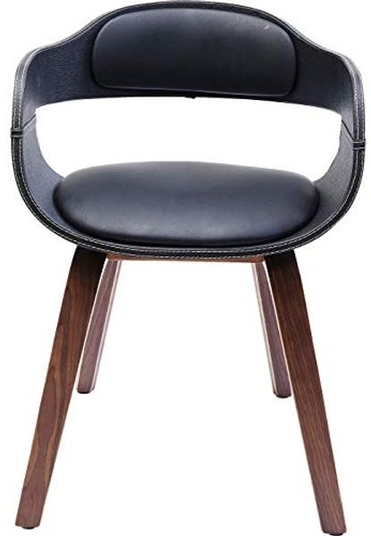Kare Design Stuhl mit Armlehne Costa Walnut, moderner, bequemer Esszimmerstuhl, brauner, schwarzer Designstuhl aus Kunstleder und Walnussholz, Braun-Schwarz (H/B/T) 70,5 x 52 x 51 cm