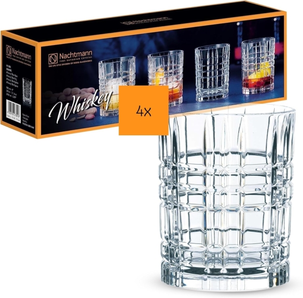 Nachtmann Square Whiskey, 4er Set, Whiskyglas, Whiskybecher, Trinkglas, Kristallglas, 345 ml, 101050