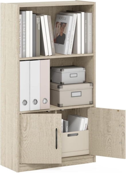Furinno Grün Bücherregal mit 3 Ebenen und 2 Türen, Metropolitan Pine, 3-Tier