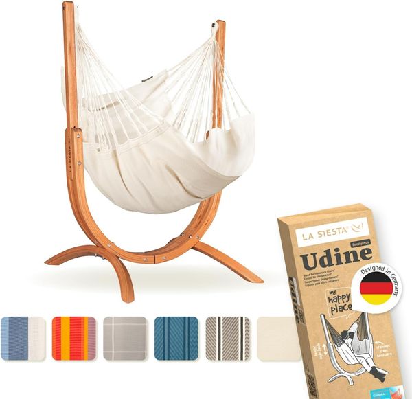 La Siesta 'Udine Organic Zebra' Hängesessel, weiß, Bio-Baumwolle mit Eucalyptus-Gestell, 115 x 180 x 125 cm