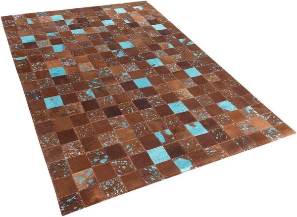 Teppich Kuhfell braun-blau 80 x 150 cm Patchwork ALIAGA