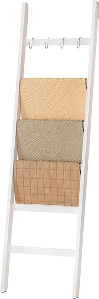 Yorbay Handtuchleiter Handtuchhalter Bambus, 6 Ebenen Leiterregal, 4 Haken und 2 Sicherheitsgurten, 43x170 cm, für Bad, Wohnzimmer