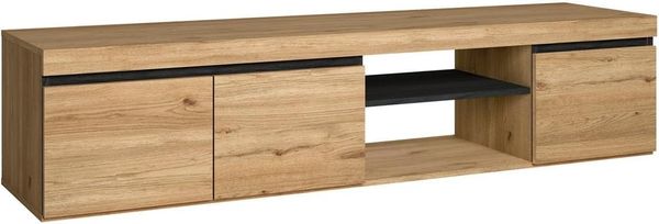 Skraut Home – Modularer TV-Schrank für Wohnzimmer – 41 x 160 x 40 cm – geeignet für 32/40/50/55/60/65/70 Zoll Fernseher – nordischer Stil – Leis-Modell – großer Kleiderschrank – Eiche/schwarzes Finish