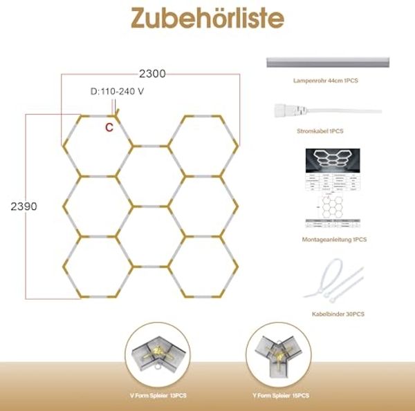 BarberPub Hexagon LED Garage Light, 30240LM 6500K Hexagon LED Beleuchtung für Werkstatt, Friseursalon, PVC Abdeckung 8 Grid, (LP008/nicht dimmbar) Bild 7