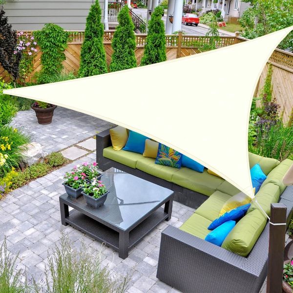 AXT SHADE Sonnensegel Wasserdicht Dreieckig 3,6 x 3,6 x 3,6 m Wetterschutz Sonnenschutz PES Polyester mit UV Schutz für Terrasse Balkon Garten-Creme(Wir Machen Sondergrößen)