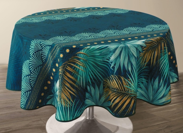 Le linge de Jules Paraiso Tischdecke, schmutzabweisend, oval, 150x240 cm, Blau, Grün, Senf Bild 3