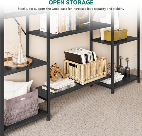 YITAHOME Industrielles Bücherregal Mit 13 Regalen, Standregal Aus Holz Und Metallrahmen, Präsentationsregal Für Wohnzimmer, Heimbüro, Schwarz Bild 4