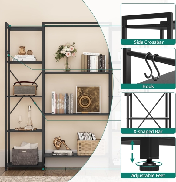 YITAHOME Industrielles Bücherregal Mit 13 Regalen, Standregal Aus Holz Und Metallrahmen, Präsentationsregal Für Wohnzimmer, Heimbüro, Schwarz Bild 5