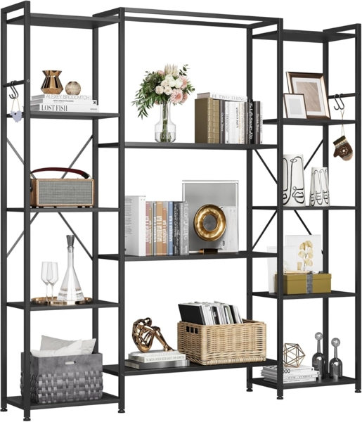 YITAHOME Industrielles Bücherregal Mit 13 Regalen, Standregal Aus Holz Und Metallrahmen, Präsentationsregal Für Wohnzimmer, Heimbüro, Schwarz Bild 6