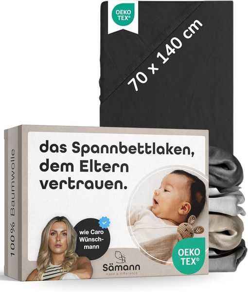 Sämann Spannbetttuch Spannbettlaken 70x140 cm Jersey schwarz