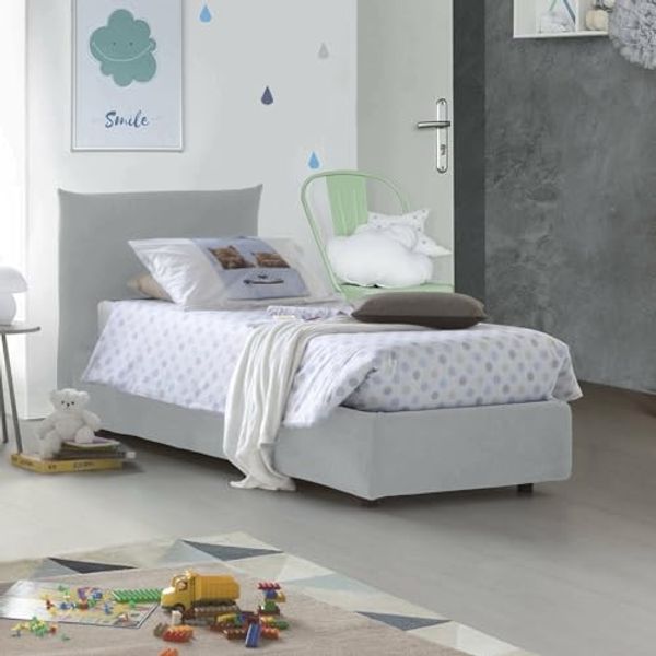Talamo Italia - Einzelbett Daisy, Bettkasten mit Stoffbezug, 100% Made in Italy, Öffnung vorne, inklusive Matratze 80x190 cm, Weiß