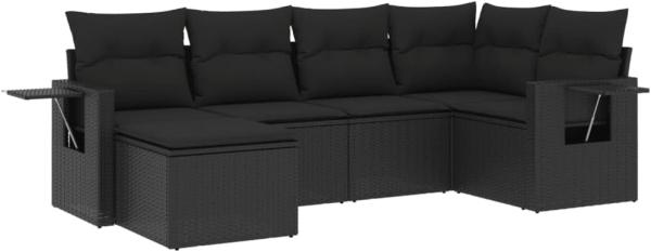 vidaXL 6-tlg. Garten-Sofagarnitur mit Kissen Schwarz Poly Rattan 3252792