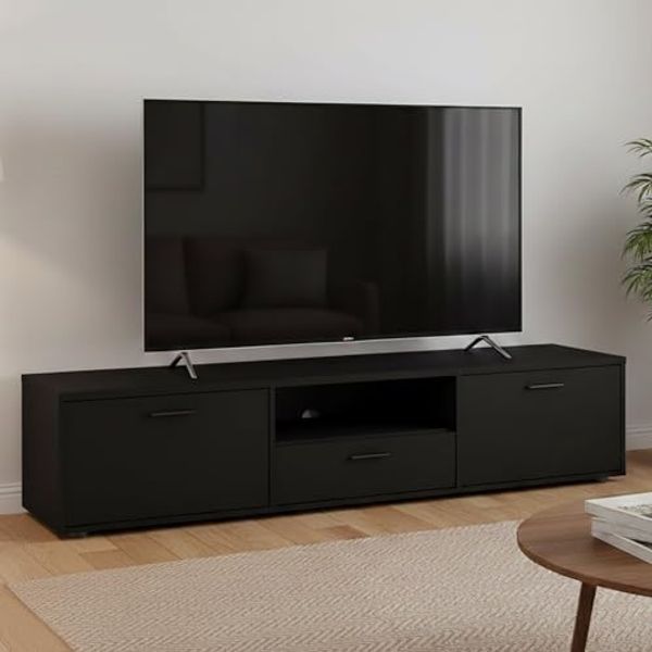 Dmora - Fernsehschrank Harmonie, Ständer für Wohnzimmerfernseher, Niedriges Wohnzimmer-Sideboard, TV-Ständerbasis, 177x40 h38 cm, Schwarz