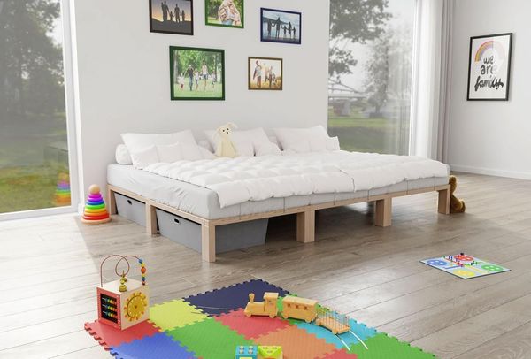 Gigapur Massives Holzbett G56 inkl. Lattenrost und Matratzenbügeln, Liegefläche 280x200 cm Best. aus 2x90, 1x100 cm (11487)