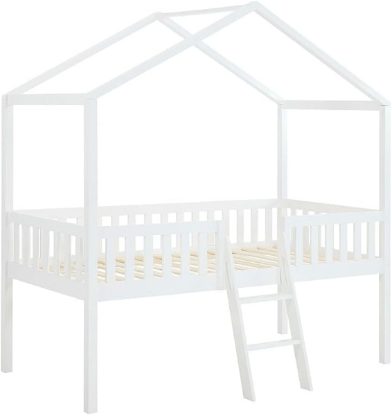 Vente-unique - Halbhohes Hausbett - 90x190 cm - Kiefer - Weiß - NALENY