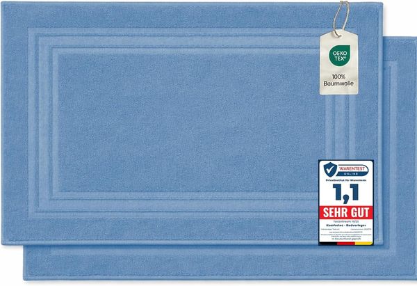 Komfortec Badematte Badvorleger aus 100% Baumwolle, 50x70 cm Duschvorleger, Waschbar Duschmatte, Frottee, Rechteckig, 600 g/m², 2er Set, Saugfähig & Schnelltrocknend