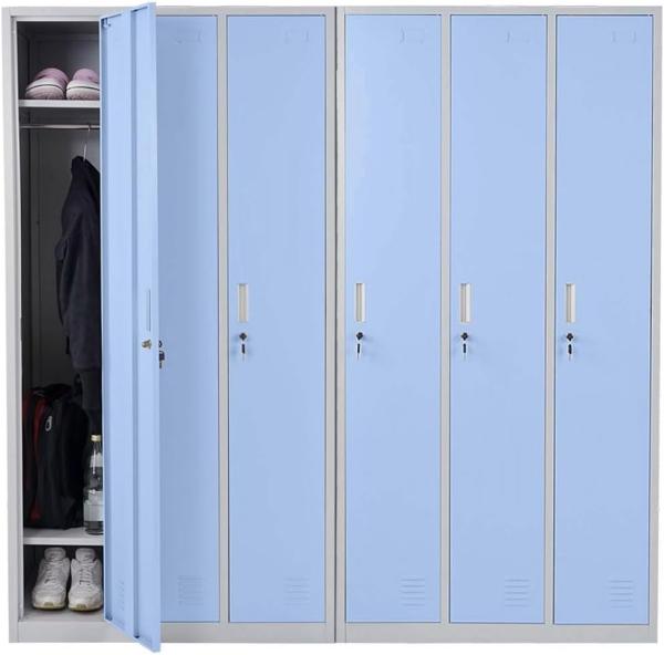 Schließfach Boston T829, Spind Wertfachschrank Schließfachschrank, Metall 6 Fächer ~ blau