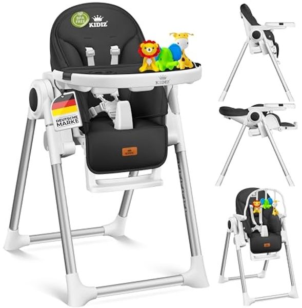 KIDIZ® 3in1 Hochstuhl Kinderhochstuhl inkl. Spielbügel , Babyliege , Kombihochstuhl Babyhochsitz ,7 höhenverstellbar Verstellbare Rückenlehne , mitwachsend ab 0 Monate bis 6 Jahre Babystuhl Schwarz