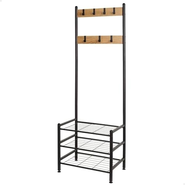AKTIVE 18428 Max Home Schuhregal, Eingangsbereich und Kleiderständer, 7 abnehmbare Haken und 3 Ablagen, 60 x 40 x 175 cm, industriell, verstellbare Füße