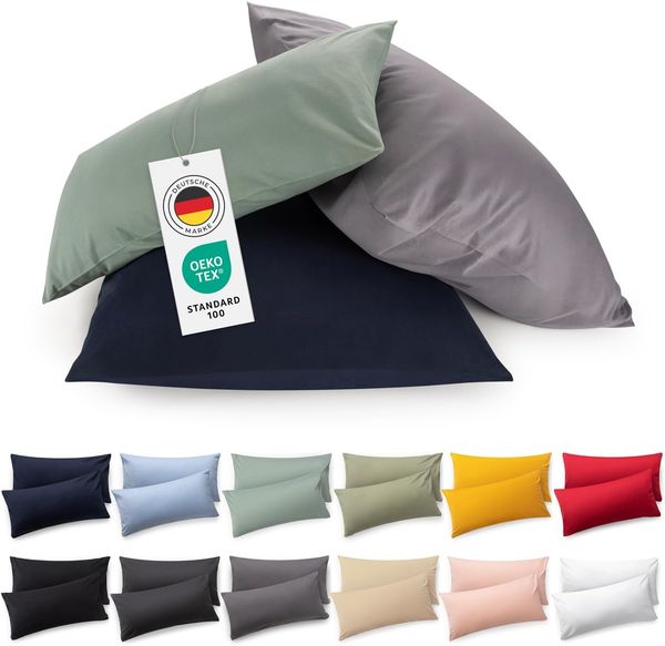 Blumtal Jersey Kissenbezug 50x60 im 2er Set - Oeko-TEX zertifizierte Kopfkissenbezüge 50x60 aus 100% Baumwolle - weiche Kissenhülle für Kissen 50x60 cm mit Reißverschluss - Schwarz