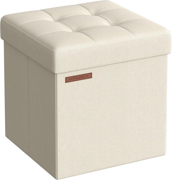 SONGMICS 38 cm Sitzbank mit Stauraum, klappbare Sitztruhe, Aufbewahrungsbox, Fußbank, cremeweiß LSF027W01