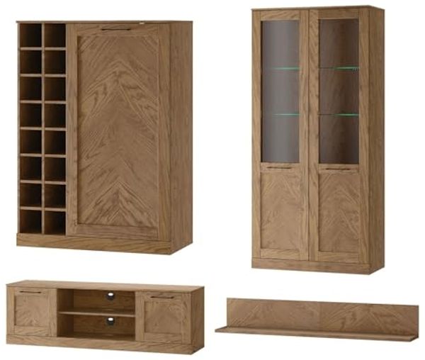 Wohnzimmer-Set Wohnwand Cozy 4-teilig Eiche Rustikal teilmassiv