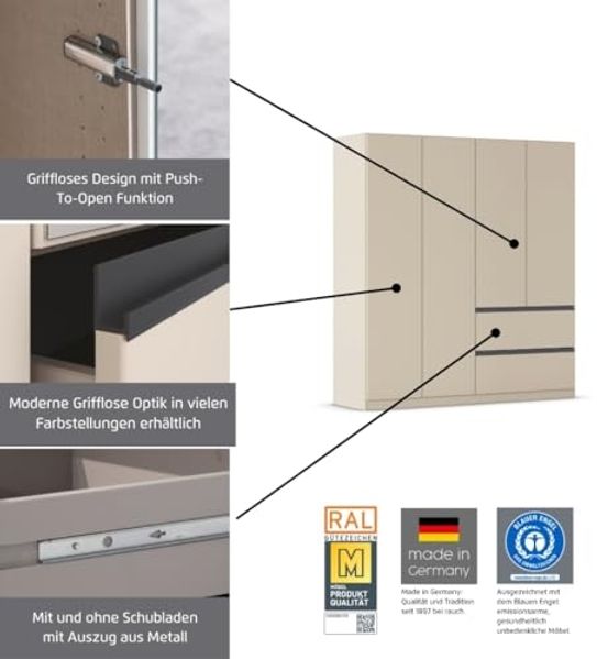 Rauch Möbel Costa, Kleiderschrank für Schlafzimmer, Kinderzimmer, Babyzimmer, Garderobe, Flur, 2-türig, 2 Schubladen, Push-to-Open, mit Zubehör Classic, Farbe Beige/Eiche Artisan, Holz, Breite 91 cm Bild 4