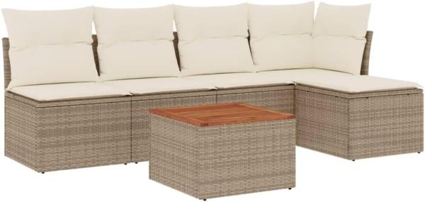 vidaXL 6-tlg. Garten-Sofagarnitur mit Kissen Beige Poly Rattan 3223601