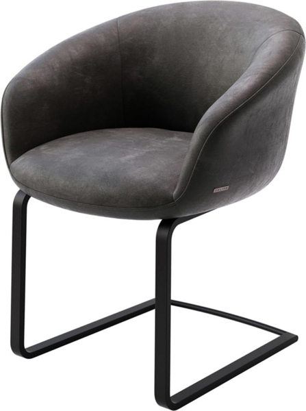 Freischwinger Vinka-Flex mit Armlehnen Mikrofaser Anthrazit Vintage Freischwinger flach Schwarz Taschenfederkern