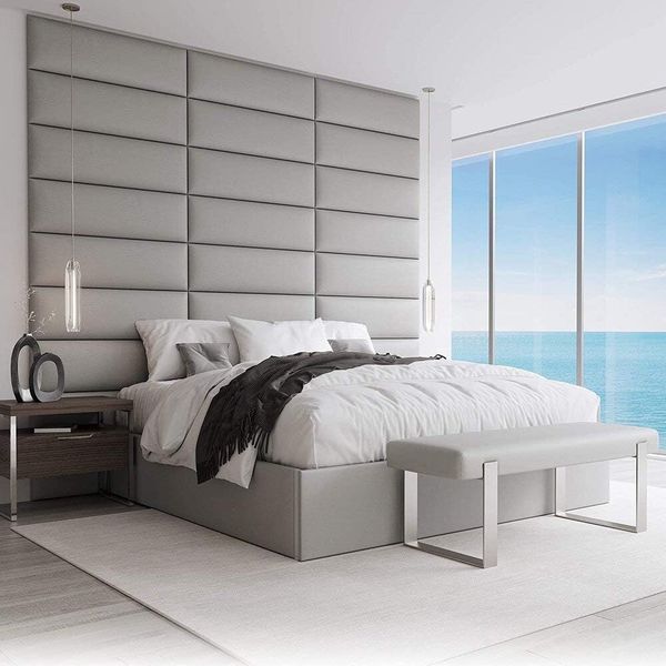 VANT Gepolsterte Kopfteile - Accent Wall Panels - 4er - Packungen Kopfteil für Einzel und Doppelbetten (91cm BREITE, Vintage Leder Hellgrau)