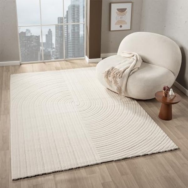 Vimoda Designteppich Teppich Wohnzimmer Moderner Dicht Hoch/Tief, Rechteckig, Höhe: 12 mm, Boho Optik Regenbogen Einfarbig, Schlafzimmer Läufer, neues Modell
