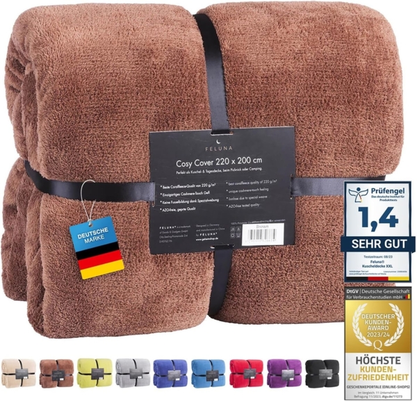 Wohndecke Kuscheldecke XXL, Feluna, Tagesdecke Kaschmir-Touch 220 x 200 cm