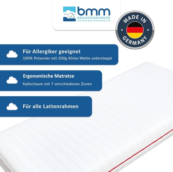 BMM Matratze 90x190 cm Klassik 19 Härtegrad H4 extra fest/Kaltschaummatratze Öko-Tex Zertifiziert/orthopädische 7 Zonen Matratze Höhe 19 cm/Matratzen produziert in Deutschland Bild 5
