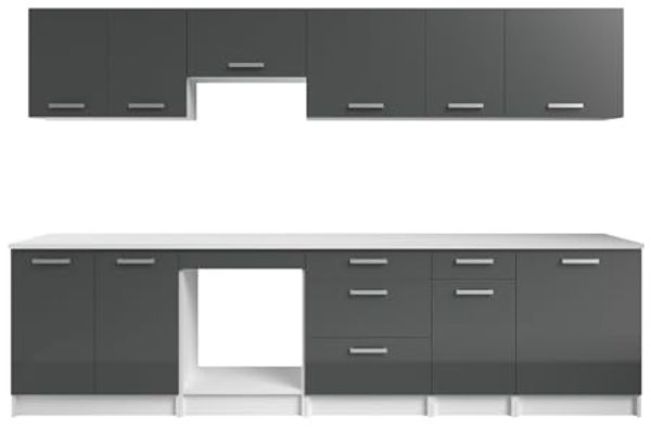 Vente-unique - TRATTORIA Küchenmöbel Holz, Platte GrauWeiß - B 60 cm x H 85 cm x L 300 cm