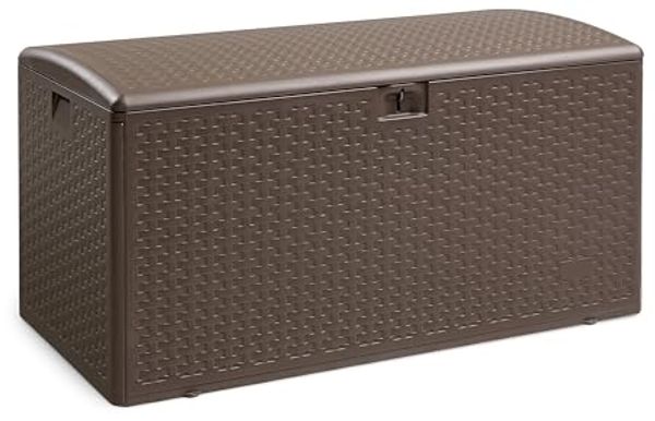 Amazon Basics Box zur Aufbewahrung und Organisation für den Außenbereich, Terrasse, 375 l, braun
