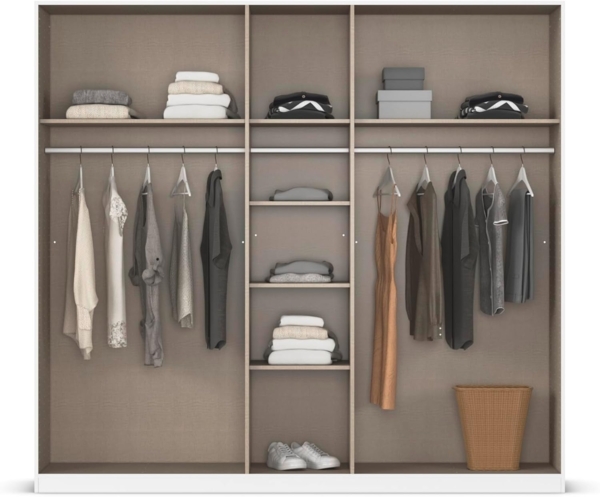 Rauch Möbel Alabama, Kleiderschrank, Garderobenschrank, 5-türig, Zubehör Classic, 3 Kleiderstangen, 6 Einlegeböden, Farbe Weiß/Eiche Artisan, Holz, Griff Grau metallic, 226 x 210 x 54 cm Bild 6