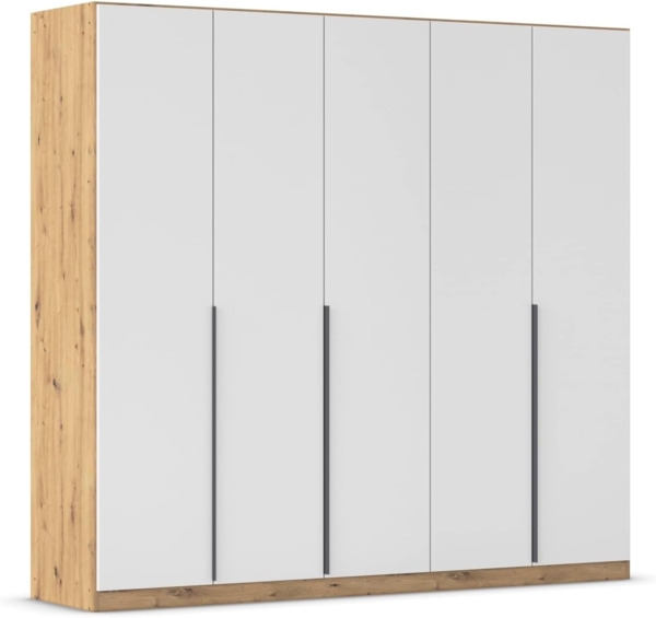 Rauch Möbel Alabama, Kleiderschrank, Garderobenschrank, 5-türig, Zubehör Classic, 3 Kleiderstangen, 6 Einlegeböden, Farbe Weiß/Eiche Artisan, Holz, Griff Grau metallic, 226 x 210 x 54 cm Bild 1
