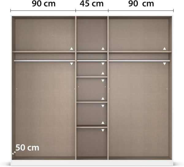 Rauch Möbel Alabama, Kleiderschrank, Garderobenschrank, 5-türig, Zubehör Classic, 3 Kleiderstangen, 6 Einlegeböden, Farbe Weiß/Eiche Artisan, Holz, Griff Grau metallic, 226 x 210 x 54 cm Bild 7