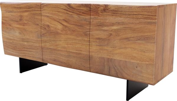 Sideboard New Live-Edge 145 cm Akazie Natur 3 Türen Fuß Schwebeoptik Metall Schwarz