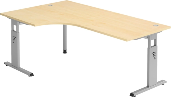 bümö® Eckschreibtisch O-Serie höhenverstellbar, Tischplatte 200x120 cm in Ahorn, Gestell in Silber